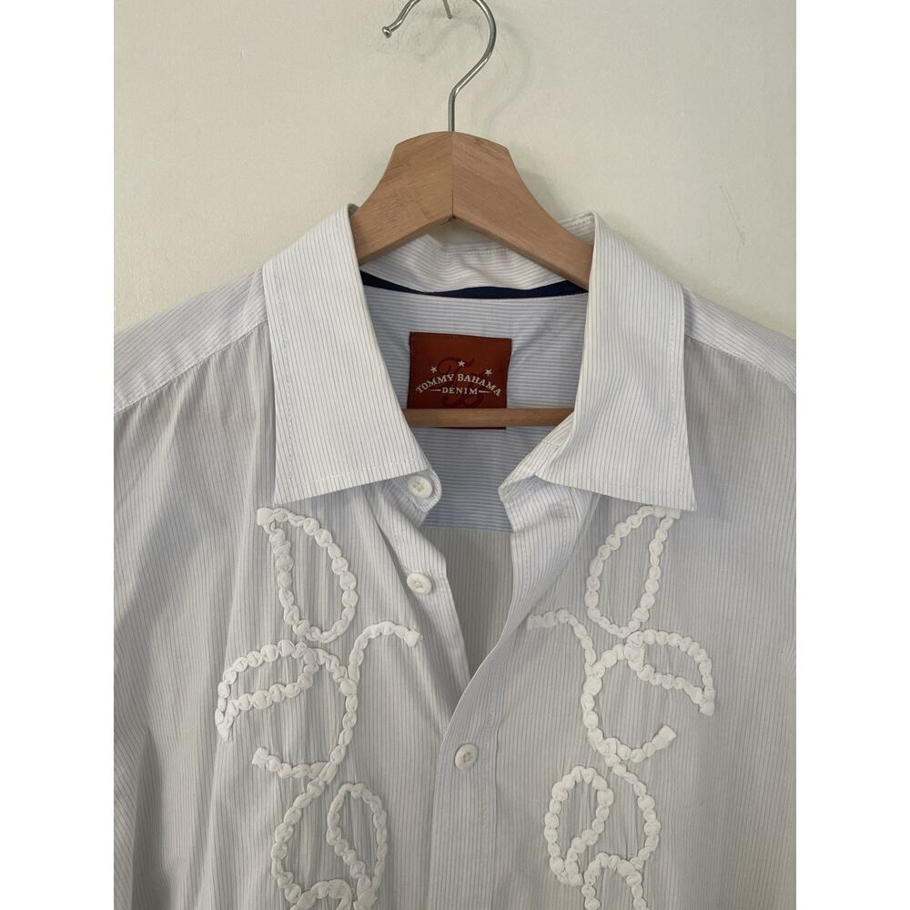 Tommy Bahama Men's Shirt Button Up Blue XL Western Embroidered Pinstripe - Picture 2 of 11